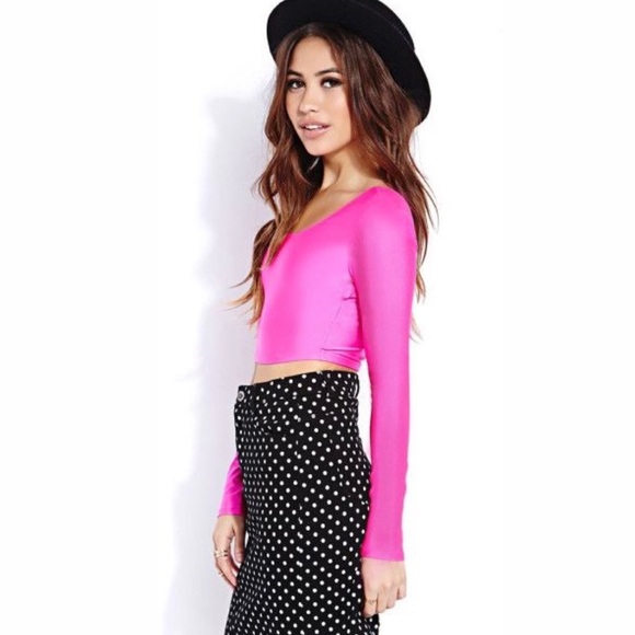 Y2K Forever 21 Vintage crop top | festival got neon pink long sleeve aerobics - Picture 7 of 9